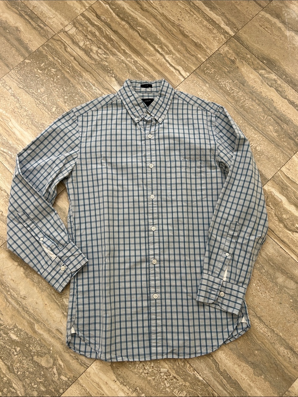 J. Crew Light Blue and White Checked Button-Down slim Shirt size small